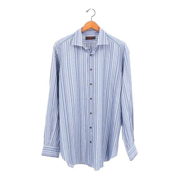 Etro Other - Etro Blue Striped Button Front Long Sleeve Men's Shirt 44